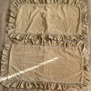 Ralph Lauren Tan Velvet Pillow Sham (2) with Ruffled Edge King Size